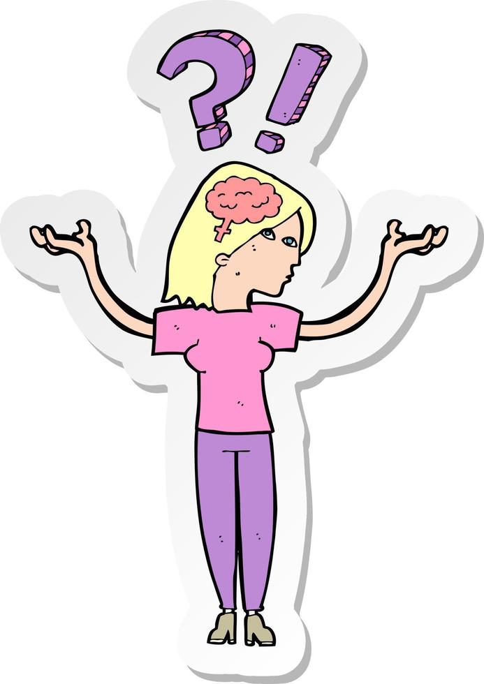 sticker of a cartoon woman asking question vector