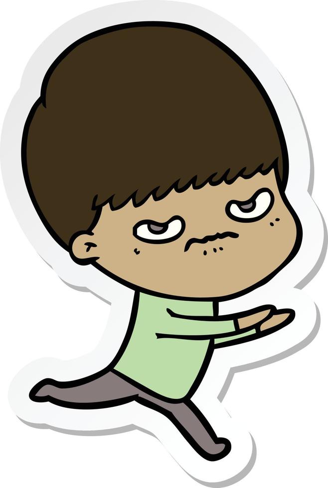 sticker of a cartoon angry boy vector