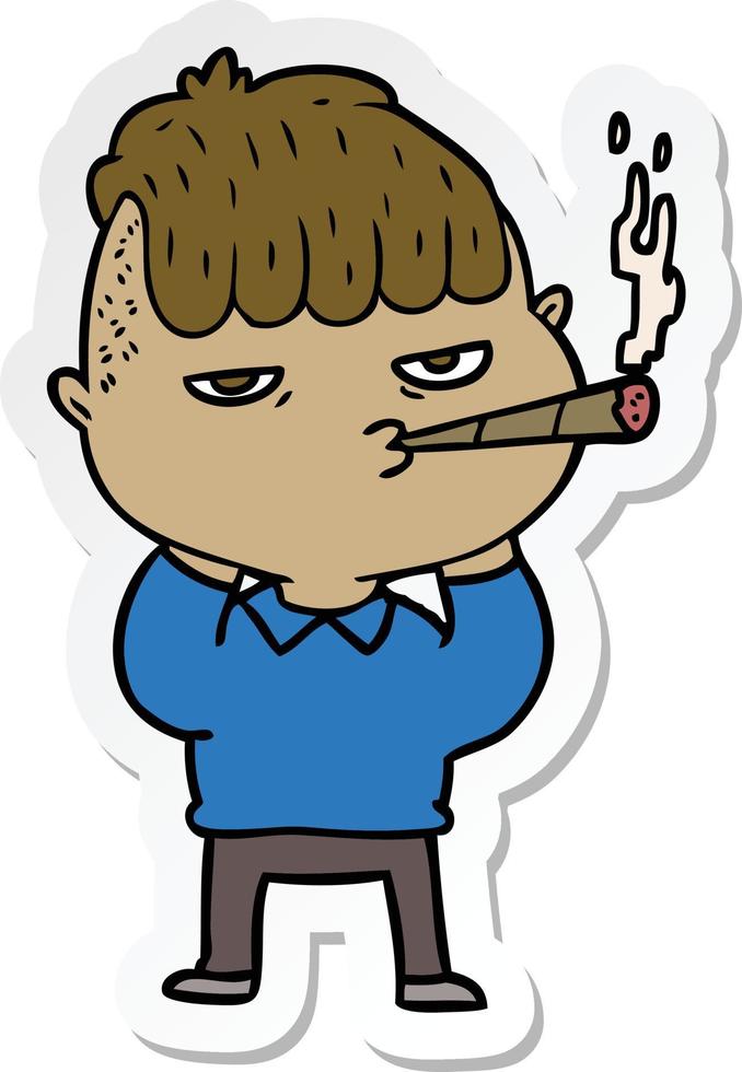 sticker of a cartoon man smoking vector