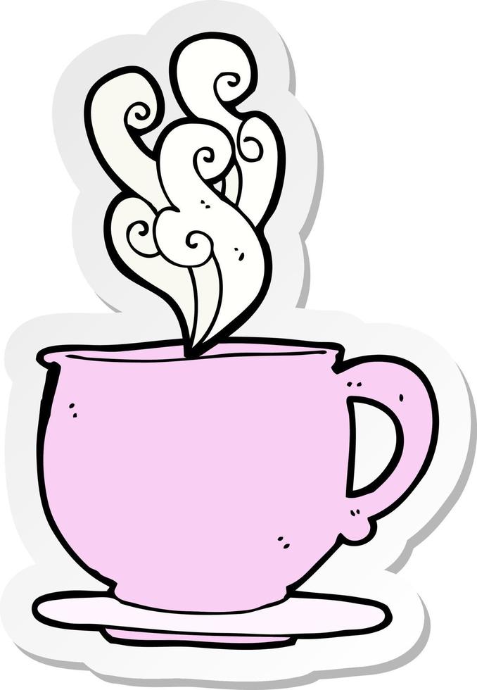 sticker of a cartoon teacup with sugar cubes vector