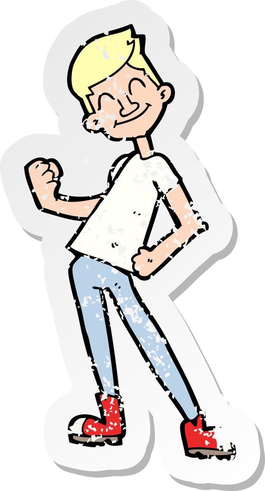 retro distressed sticker of a cartoon celebrating man vector