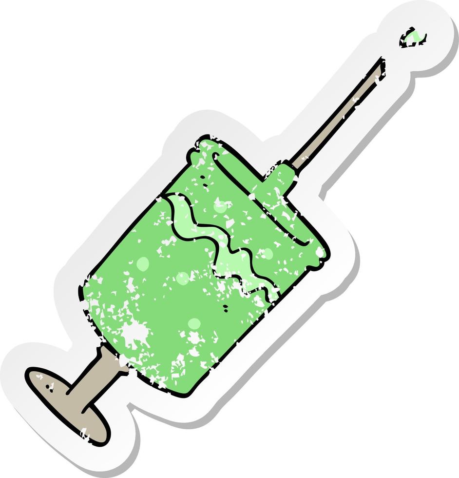 distressed sticker of a cartoon syringe needle vector