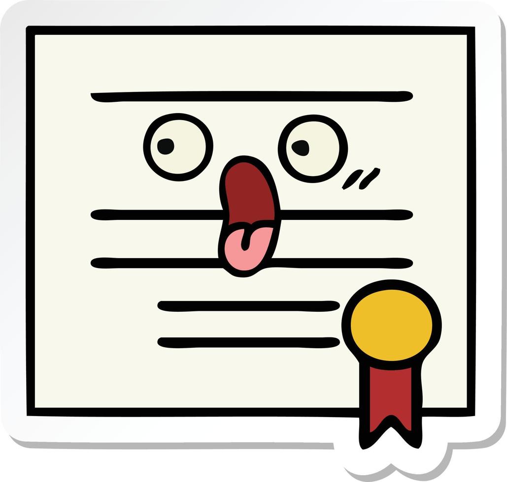 sticker of a cute cartoon graduation diploma vector