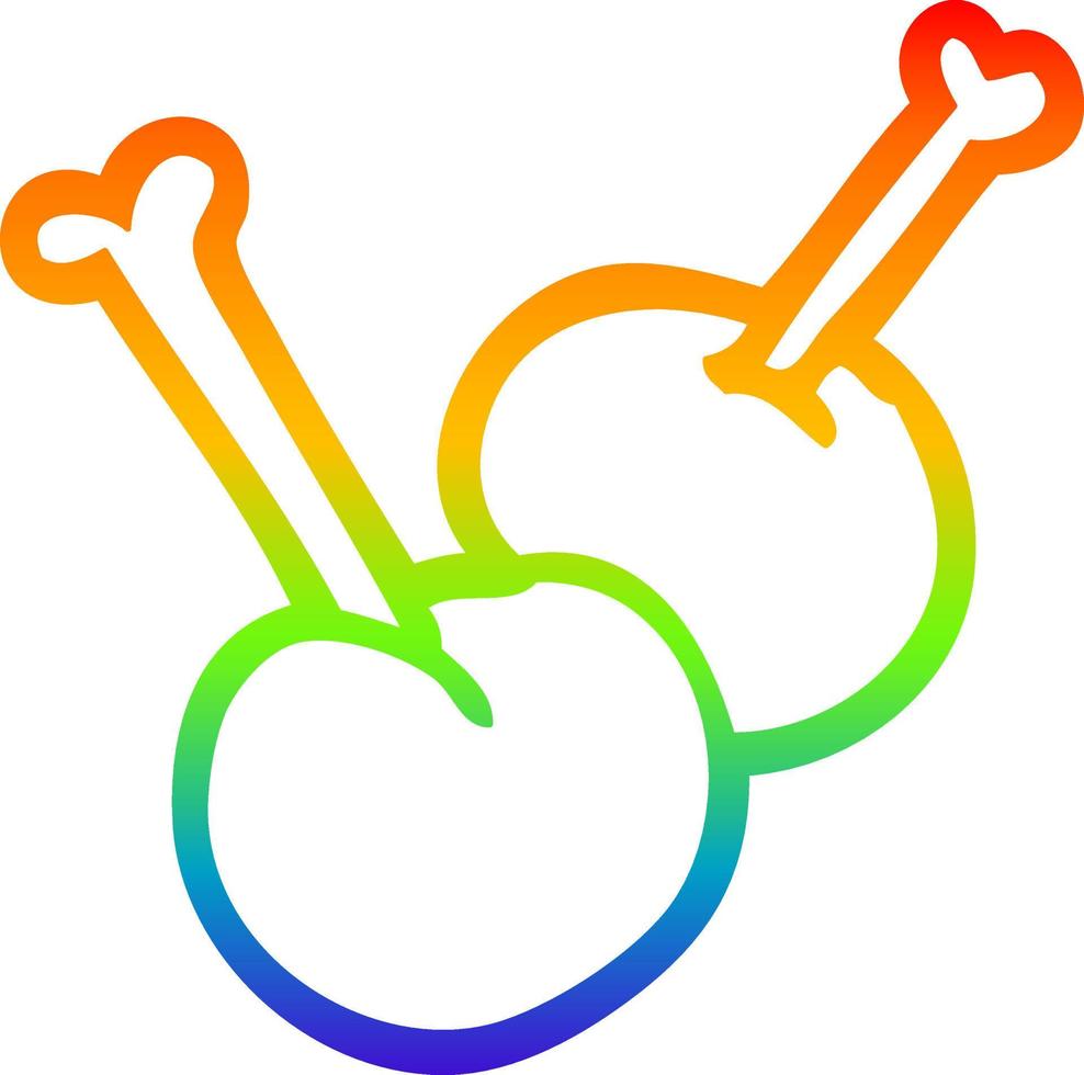 rainbow gradient line drawing cartoon cherries vector