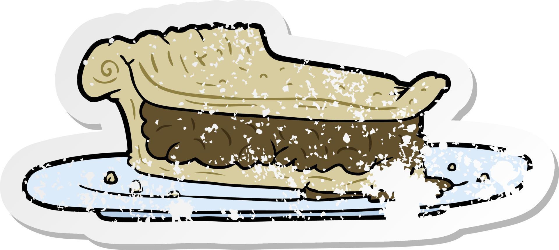 distressed sticker of a cartoon meat pie vector