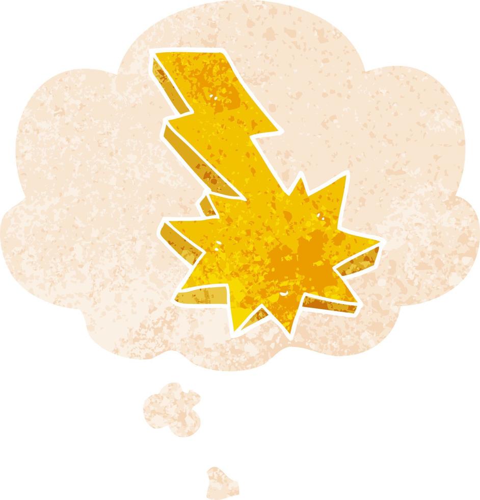 cartoon lightning strike and thought bubble in retro textured style vector