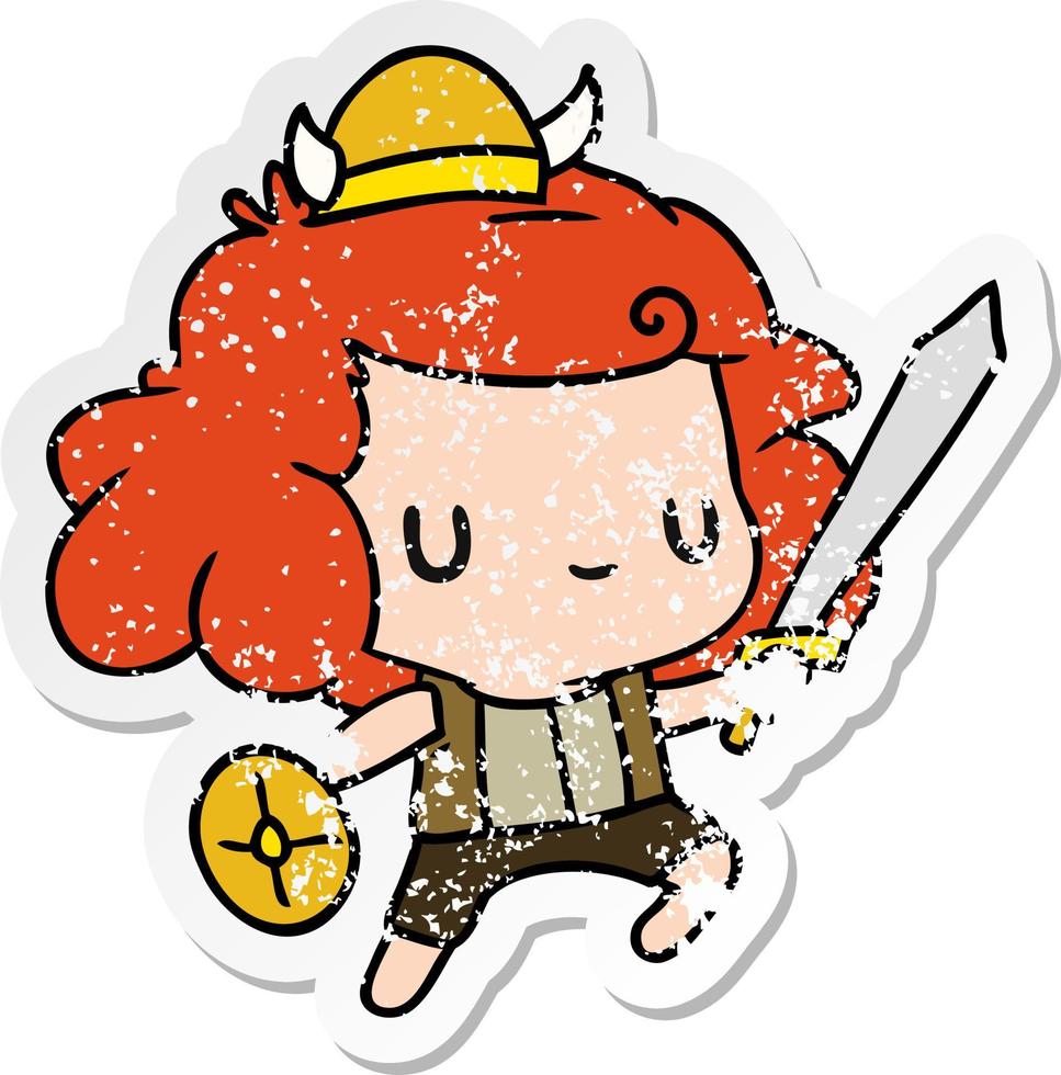 distressed sticker cartoon kawaii cute viking child vector