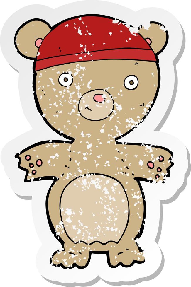 retro distressed sticker of a cartoon teddy bear vector
