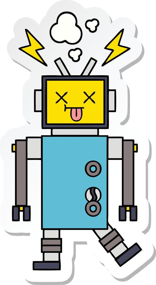sticker of a cute cartoon robot malfunction vector