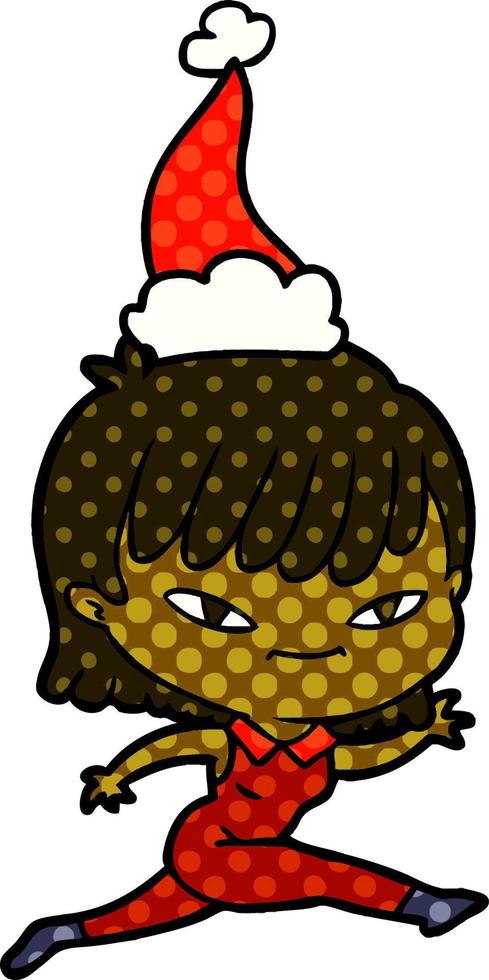 comic book style illustration of a woman wearing santa hat vector