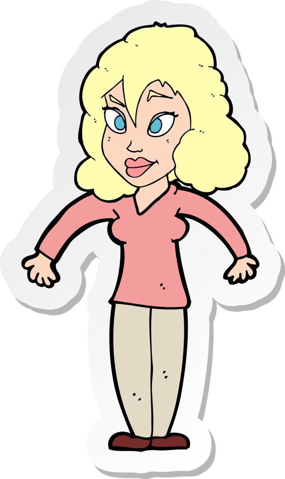 sticker of a cartoon woman shrugging shoulders vector