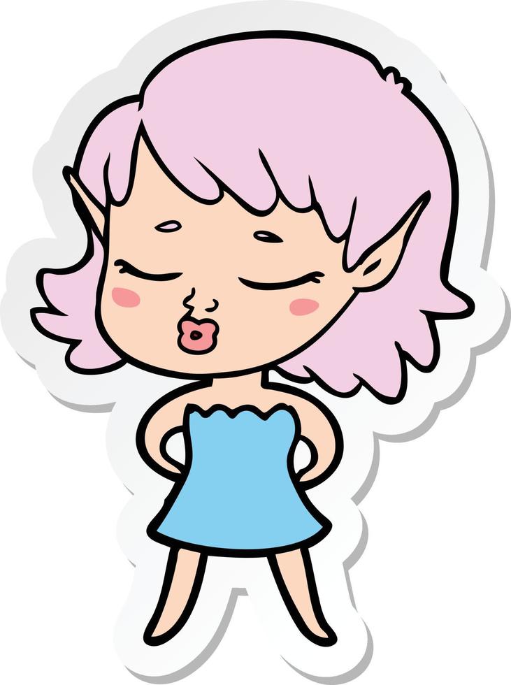 sticker of a pretty cartoon elf girl vector