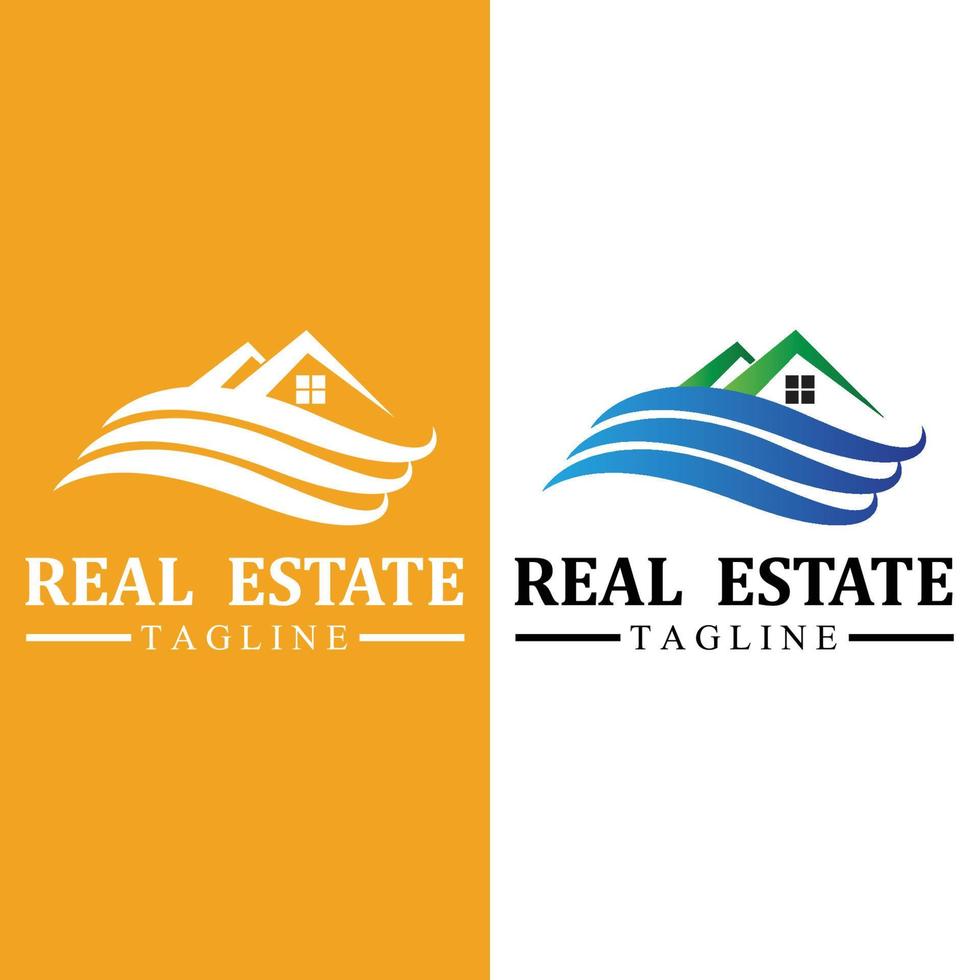 Real estate logo design icons with sun and birds free vector