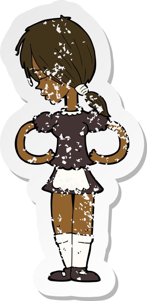 retro distressed sticker of a cartoon waitress vector