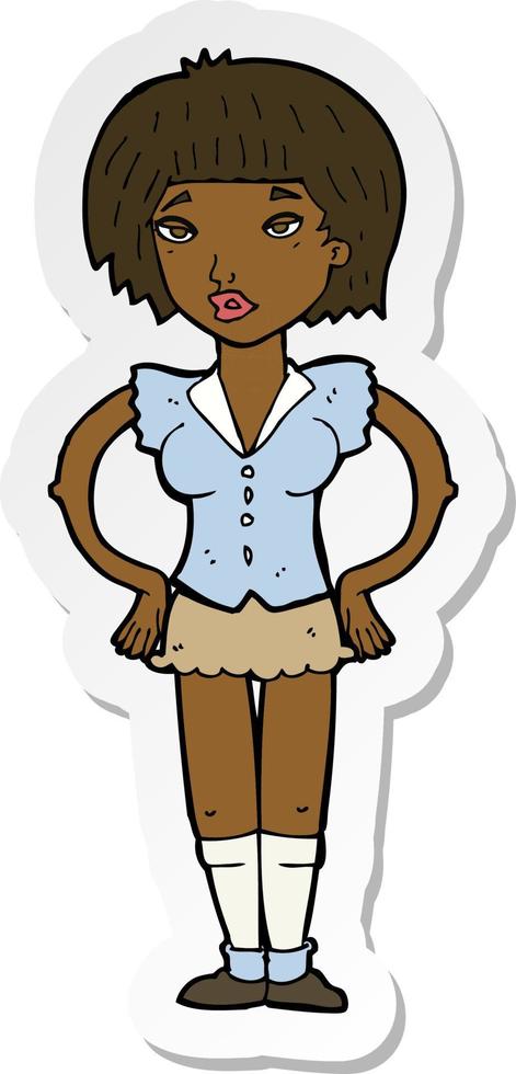 sticker of a cartoon woman with hands on hips vector