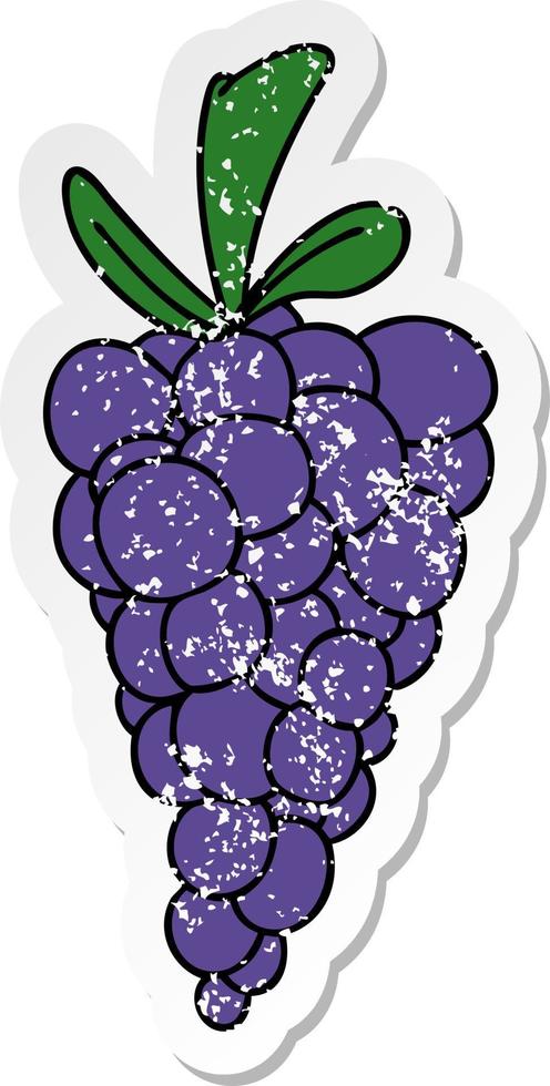 distressed sticker of a quirky hand drawn cartoon bunch of grapes vector