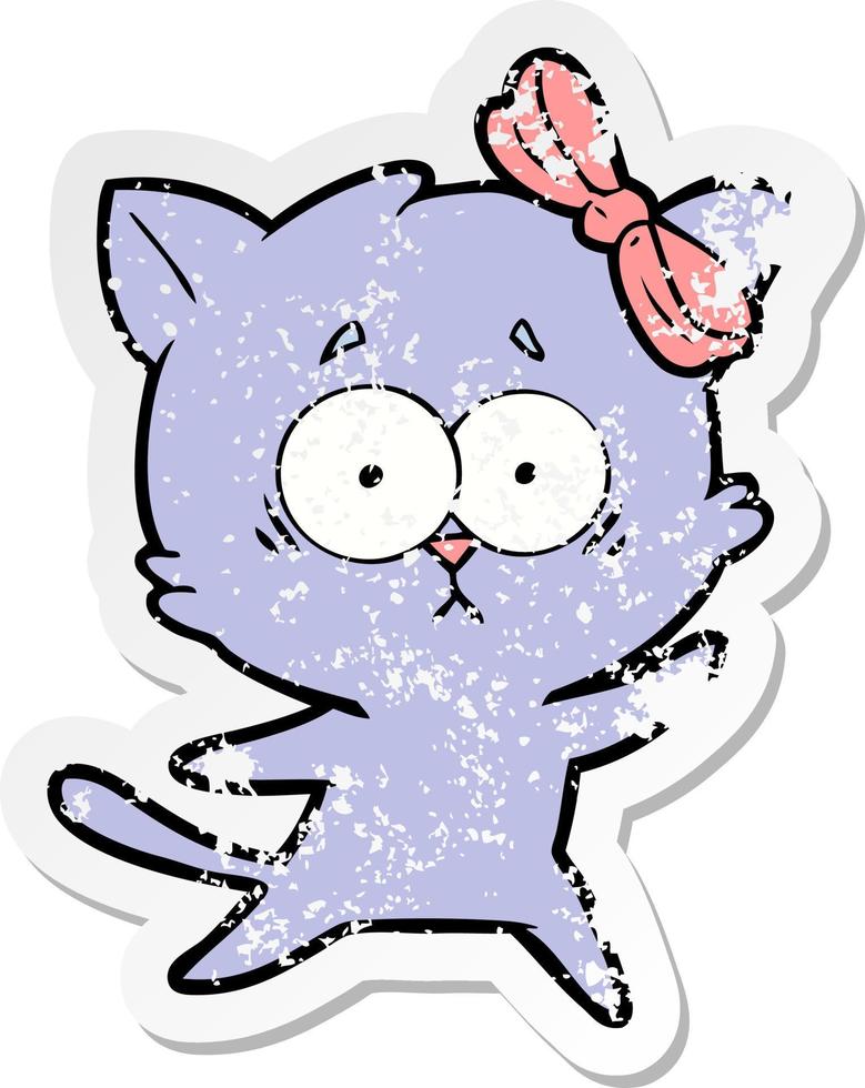 distressed sticker of a cartoon cat vector