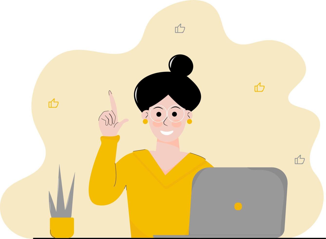 The girl is studying online at home vector