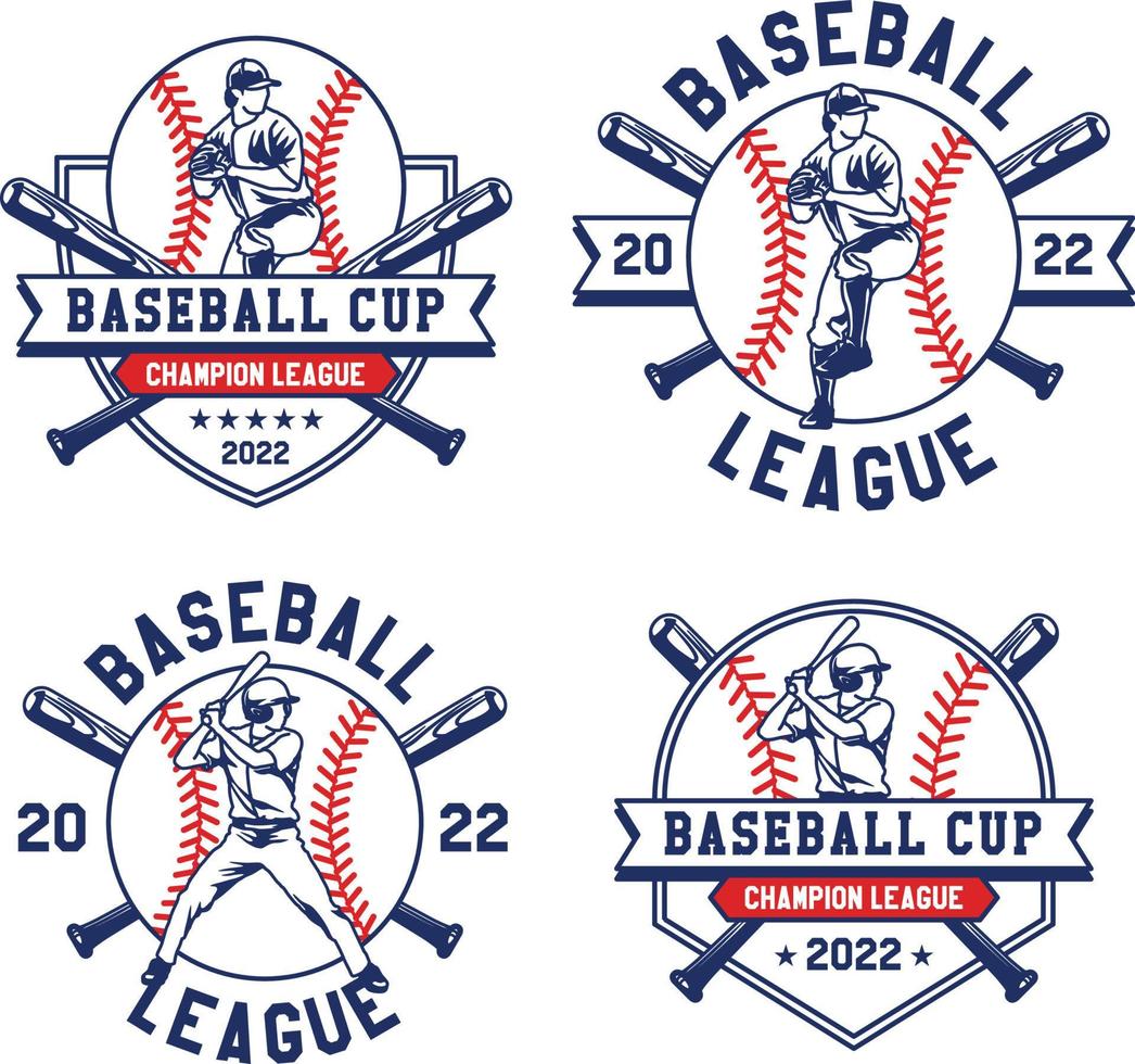 establecer el logotipo de los emblemas de béisbol dibujados a mano de los equipos y la insignia de las competiciones vector