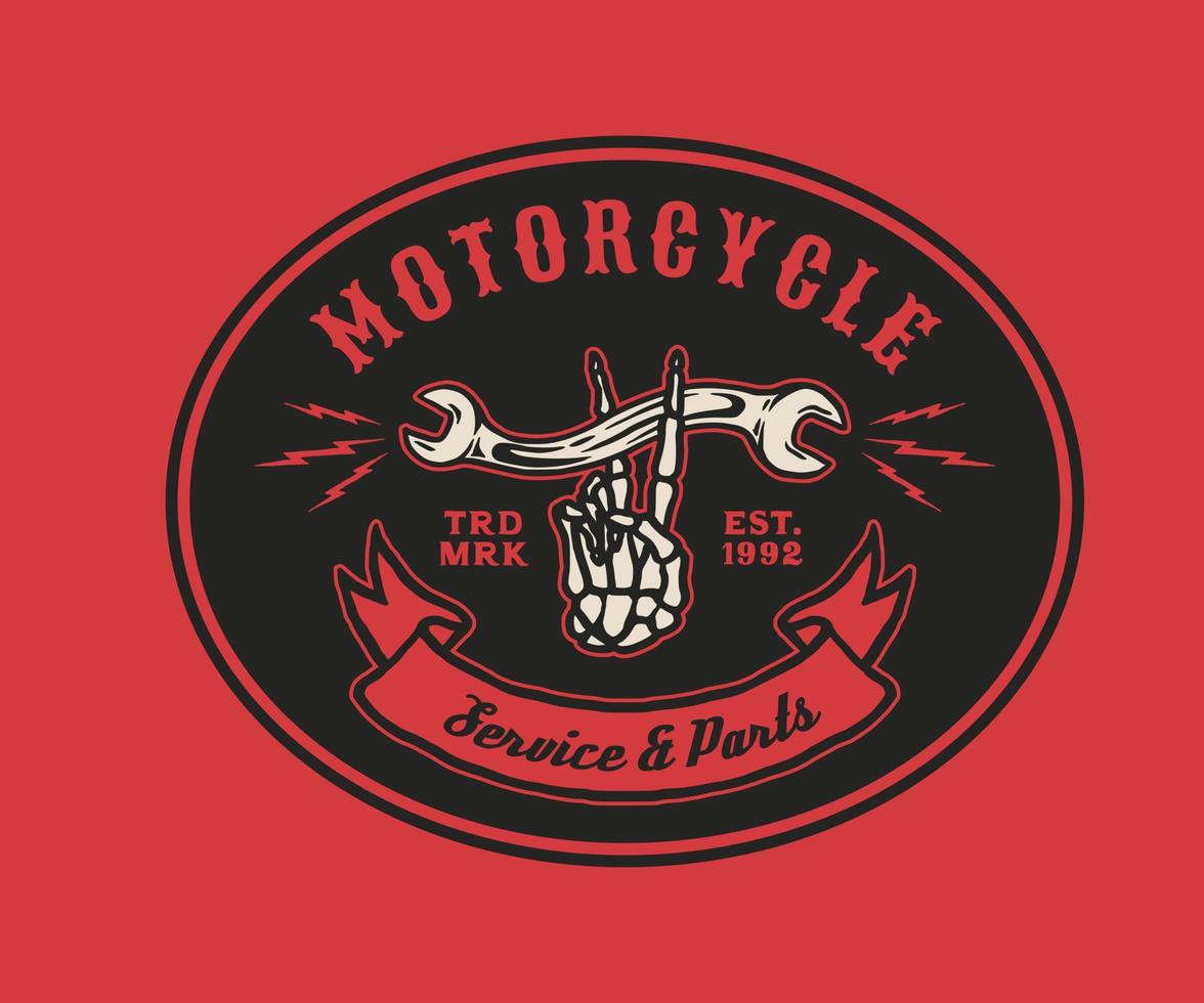 Hand Drawn Vintage style of Motorcycle and garage logo badge vector