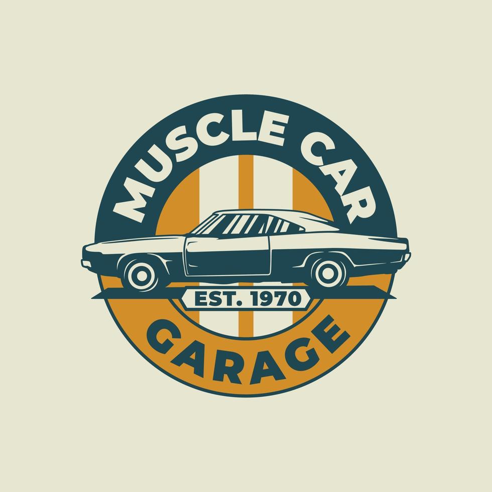 estilo vintage dibujado a mano de músculo y insignia de autos clásicos vector