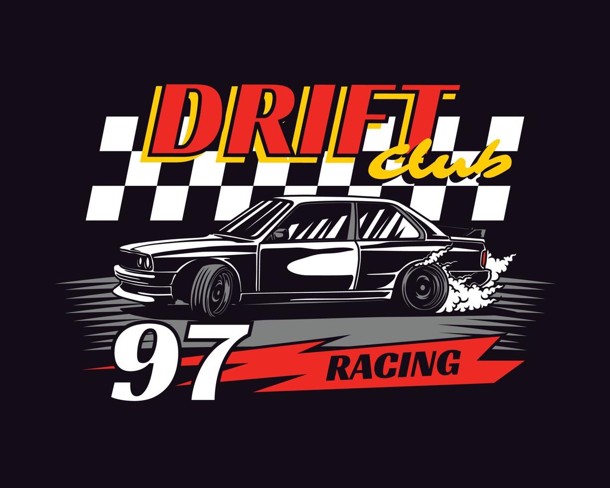 Hand Drawn Vintage style of Drift Racing Car vector