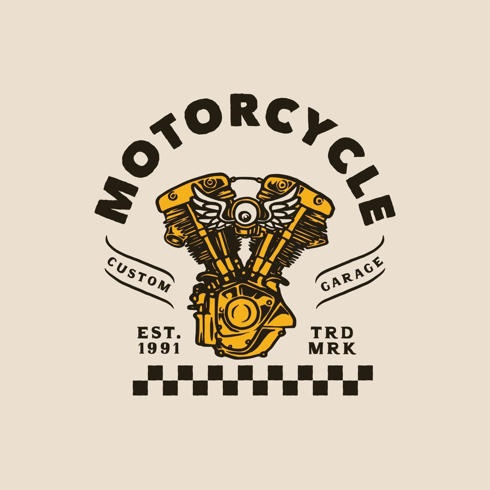 estilo vintage dibujado a mano de insignia de logotipo de motocicleta y garaje vector