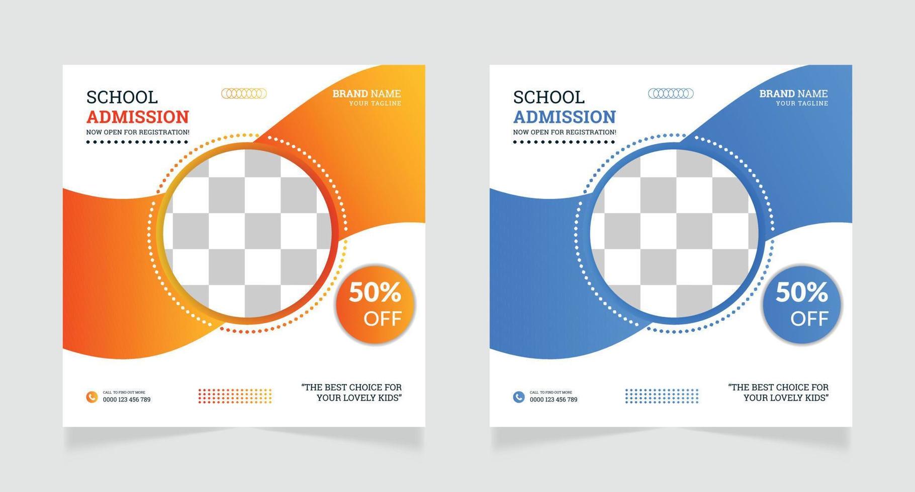 Back to school admission social media post template vector