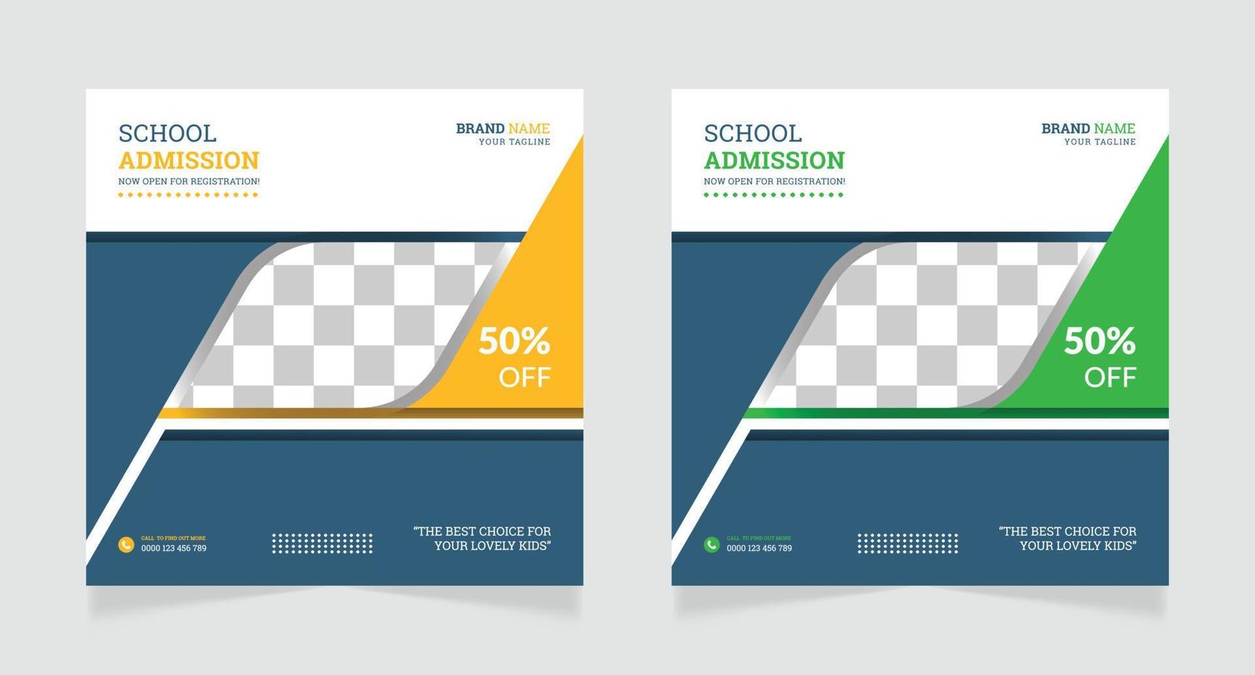 plantilla de publicación de redes sociales de admisión de regreso a la escuela vector