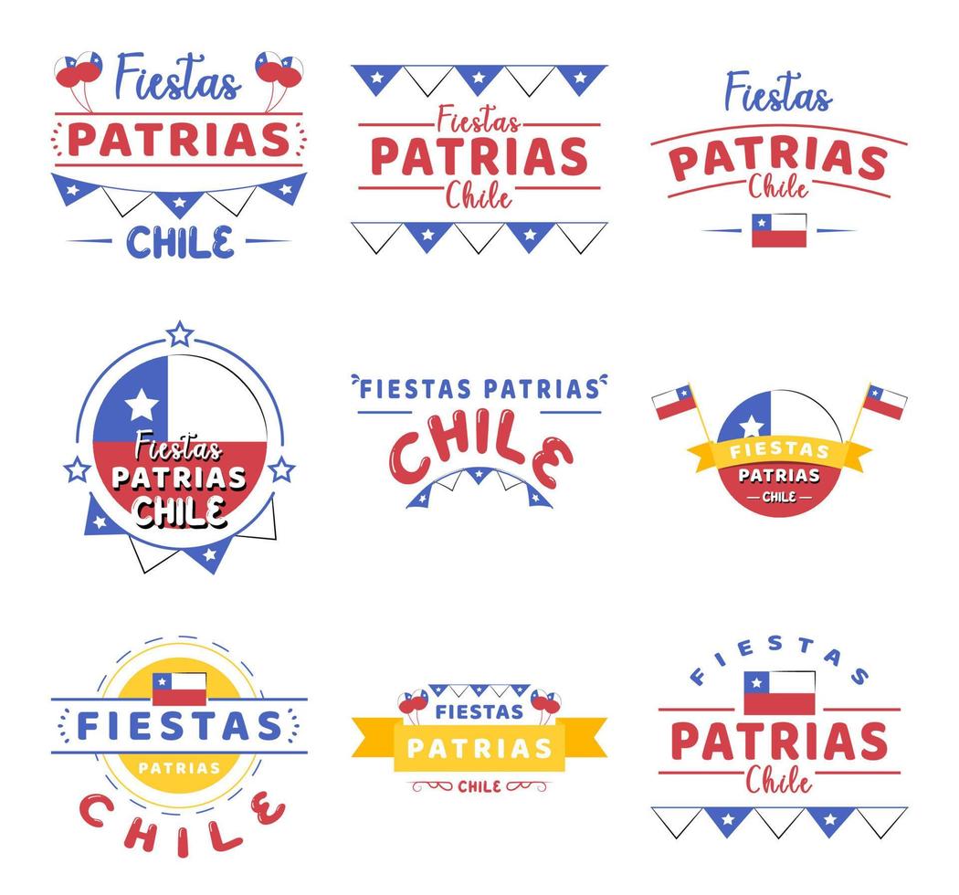 Colorful Chilean Fiestas Patrias Lettering Collection Design vector