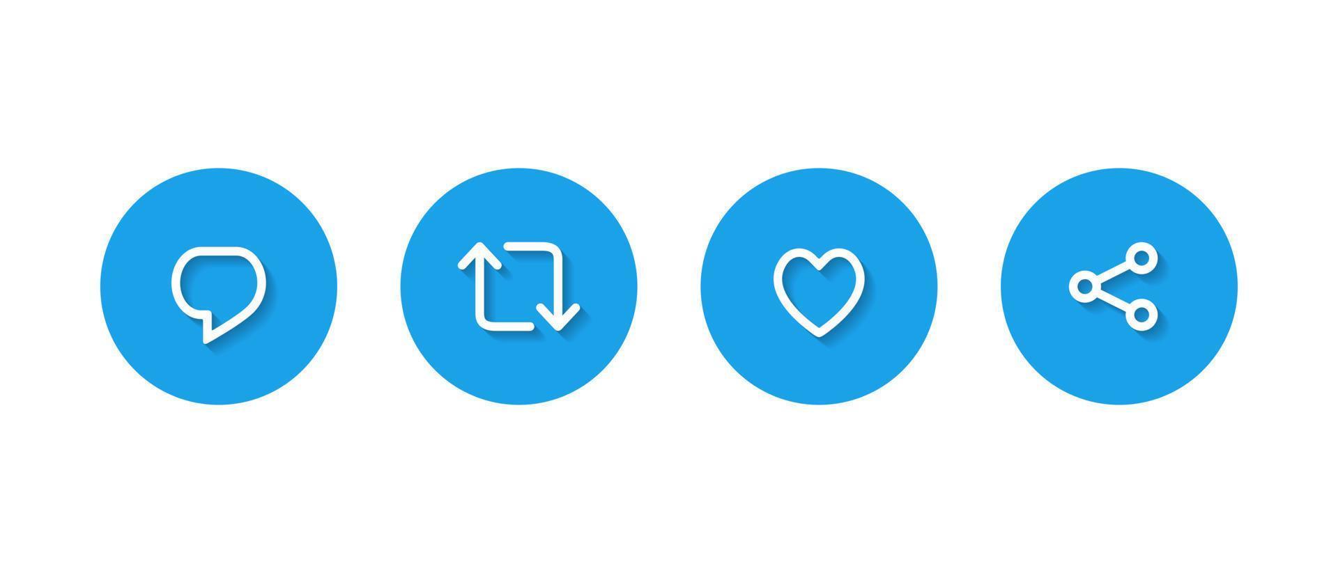 Repost, retweet, like, and share. Icon set of social media vector