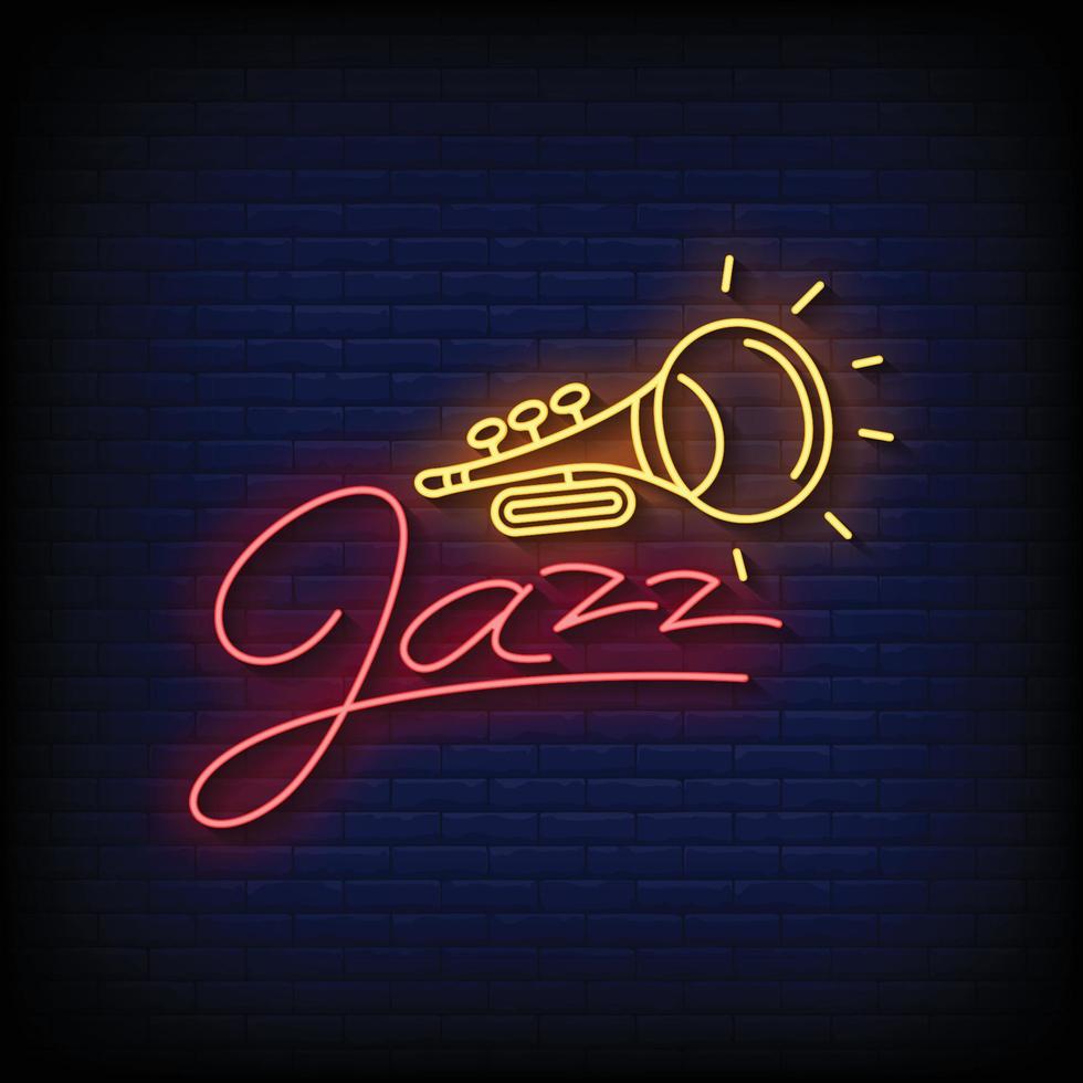 Neon Sign jazz with Brick Wall Background Vector