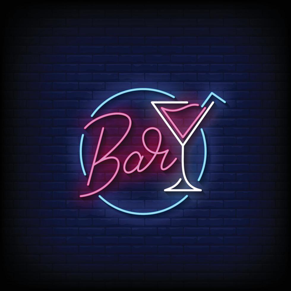 Neon Sign bar with Brick Wall Background Vector