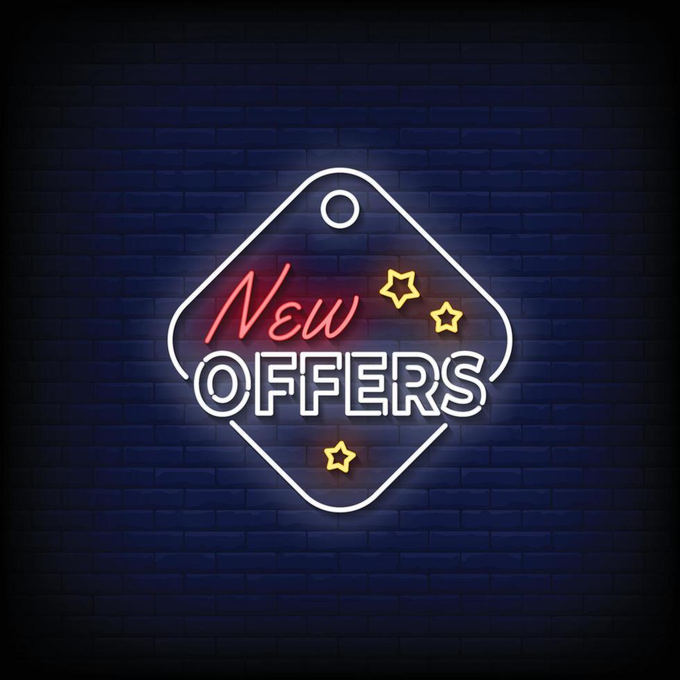 Neon Sign new offers Brick Wall Background Vector