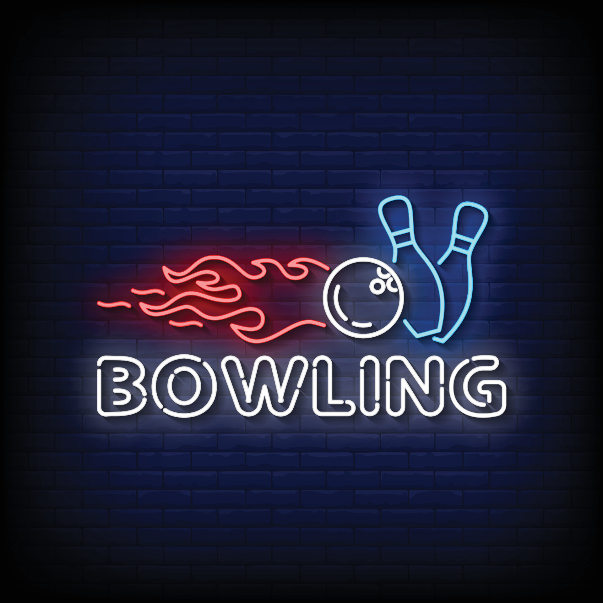 Neon Sign bowling with Brick Wall Background Vector 10268759 Vector Art
