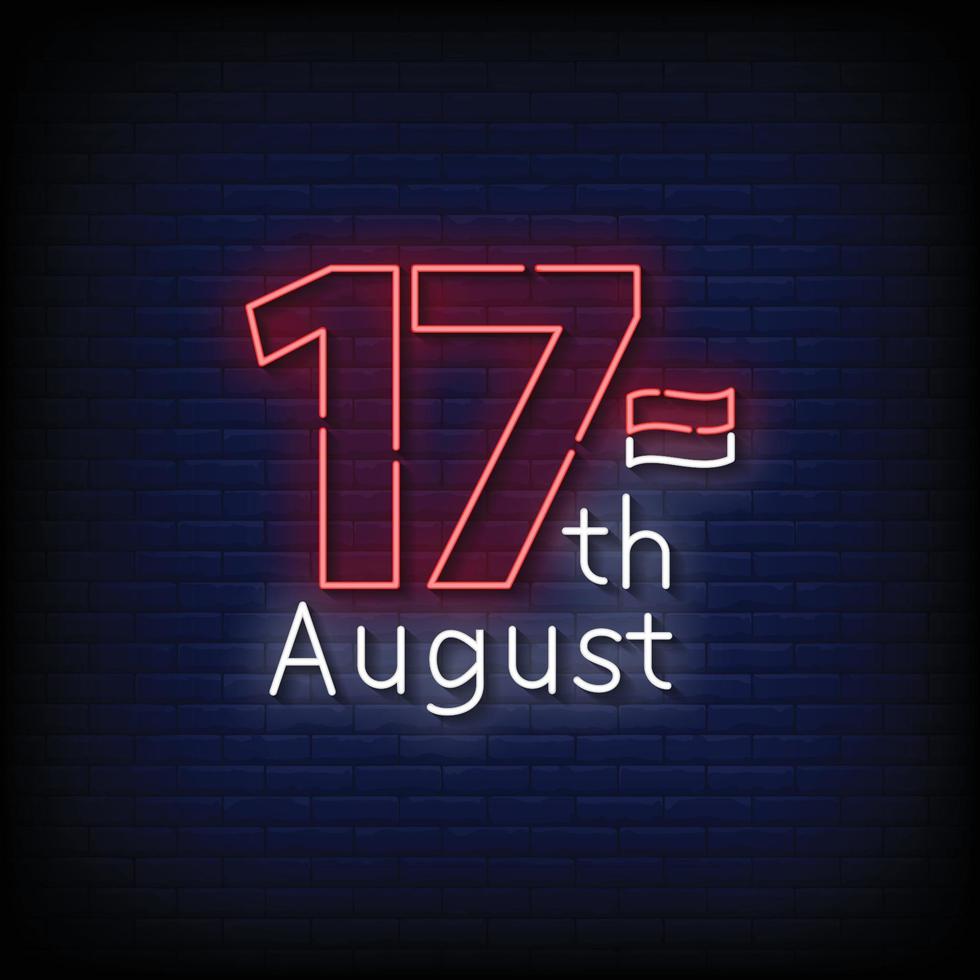 Neon Sign 17 august indonesia Brick Wall Background Vector