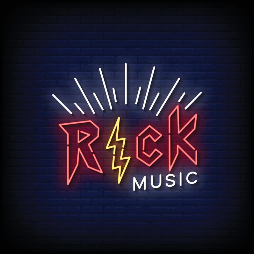 Neon Sign rock music with Brick Wall Background Vector