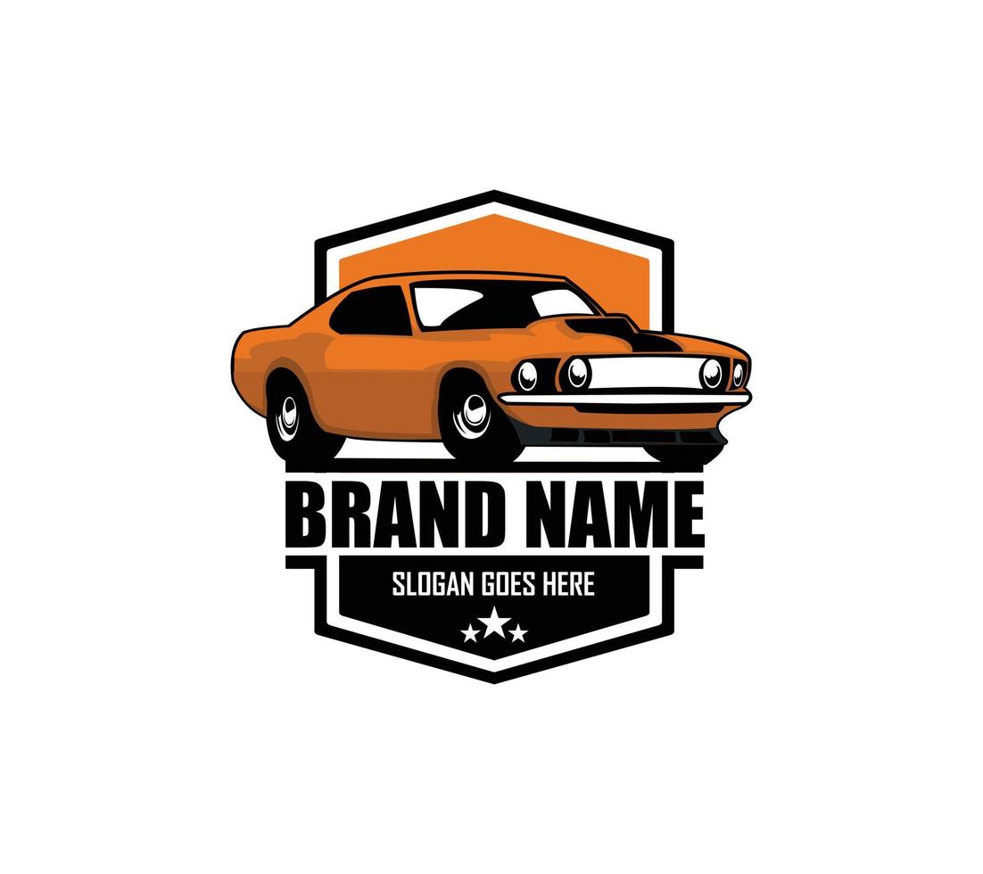 Diseño de logotipo de muscle car. Este logotipo es adecuado para garaje, taller, taller de reparación, taller de reparación de automóviles de estilo antiguo o clásico. también para la restauración, reparación y carreras de automóviles. vector