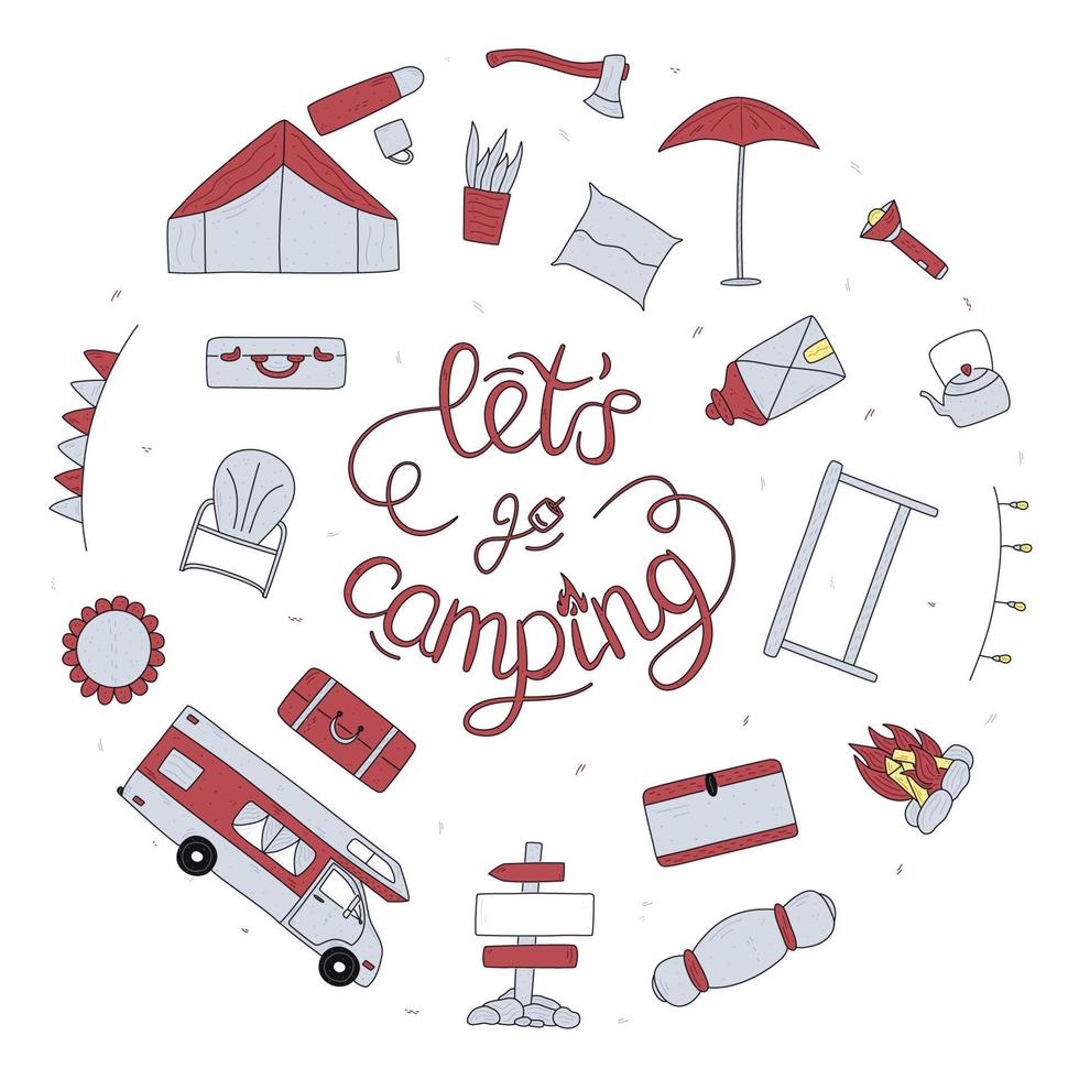 Set of vector hand drawn flat colourful illustrations