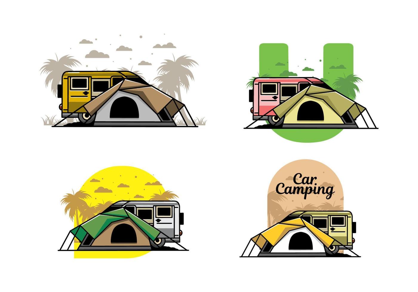 furgoneta coche y tienda de campaña, diseño de ilustraciones vector