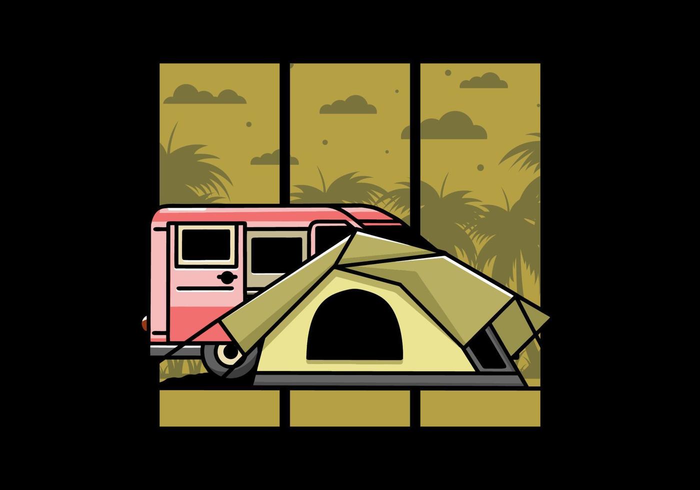Van car and camping tent illustration design vector
