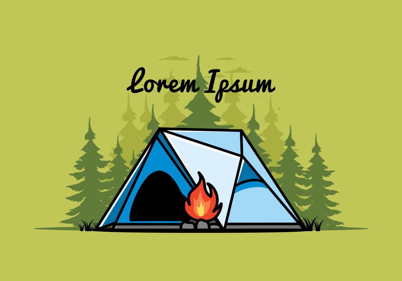 Triangle camping tent and bonfire illustration design vector