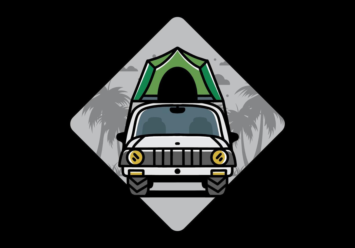 Camping on the roof of car illustration badge design vector