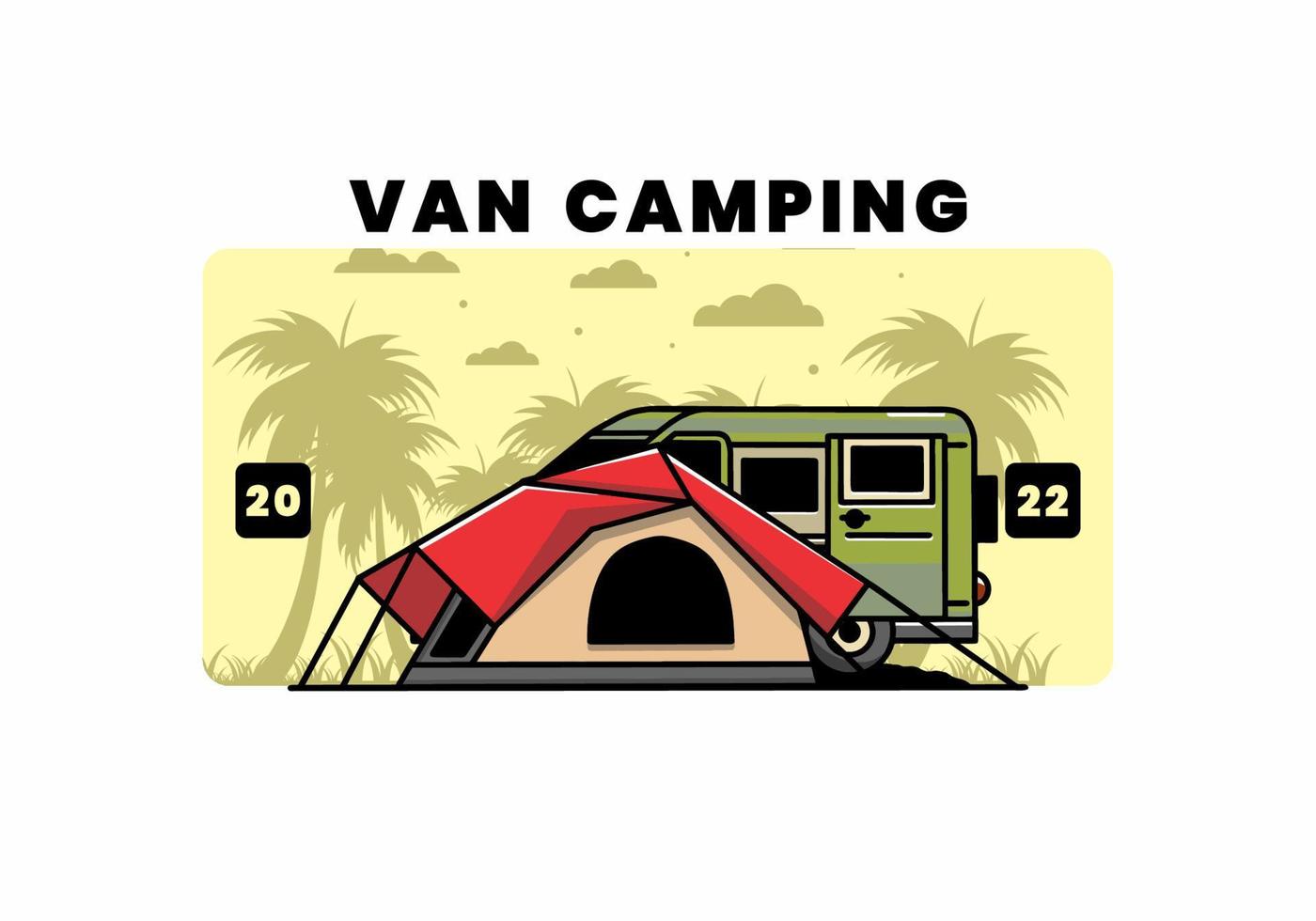 Van car and camping tent illustration design vector