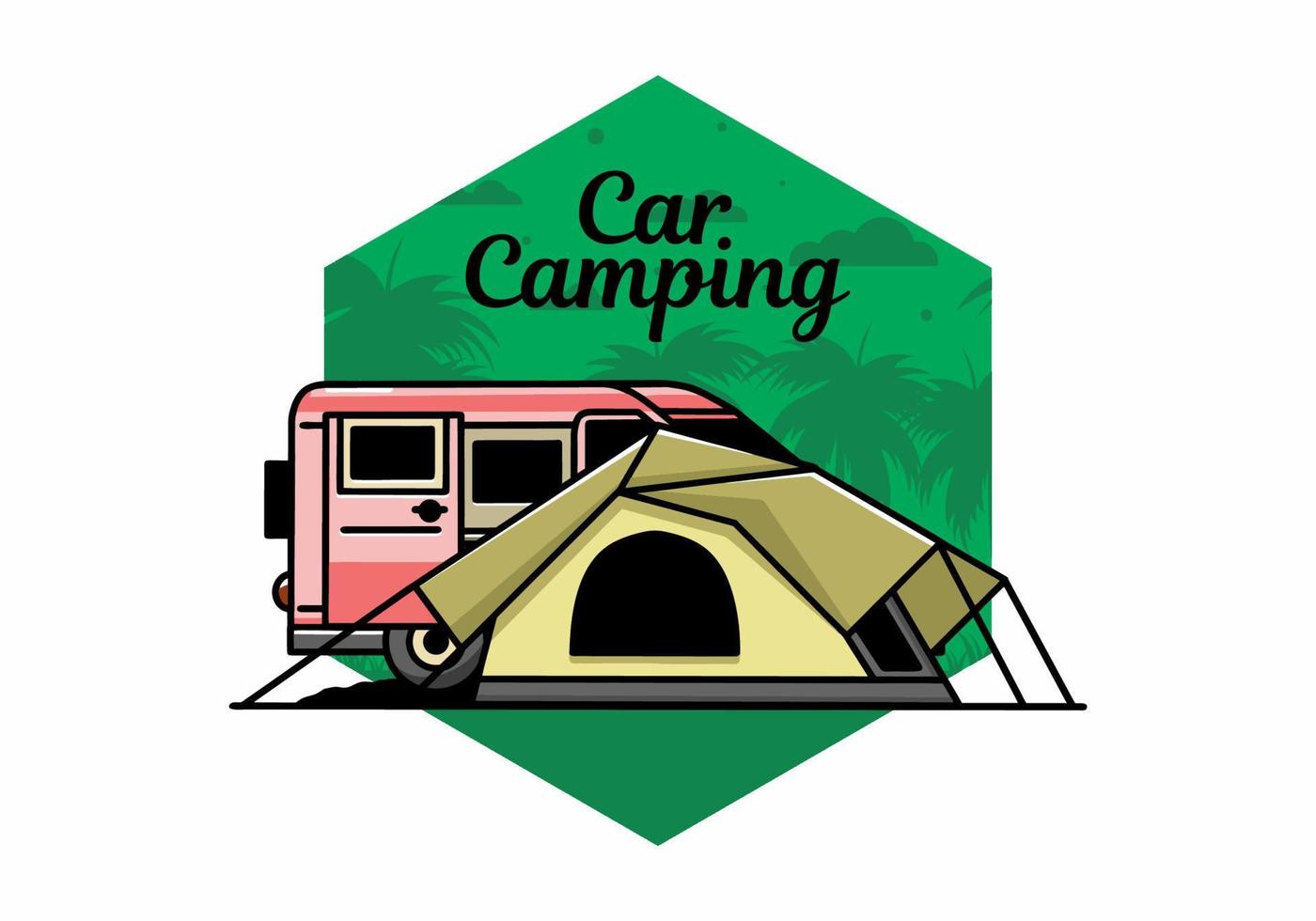 Van car and camping tent illustration design vector
