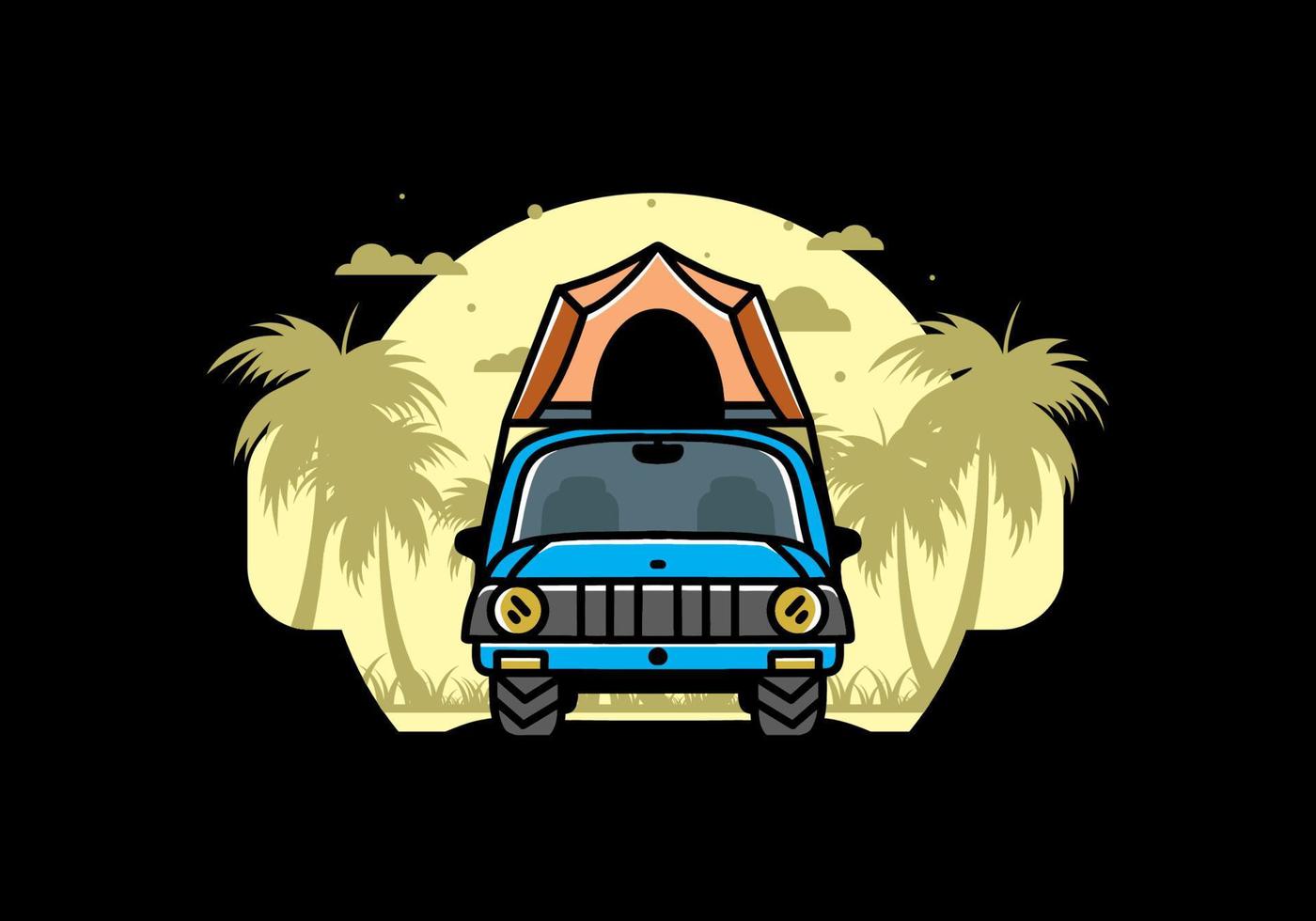 Camping on the roof of car illustration badge design vector