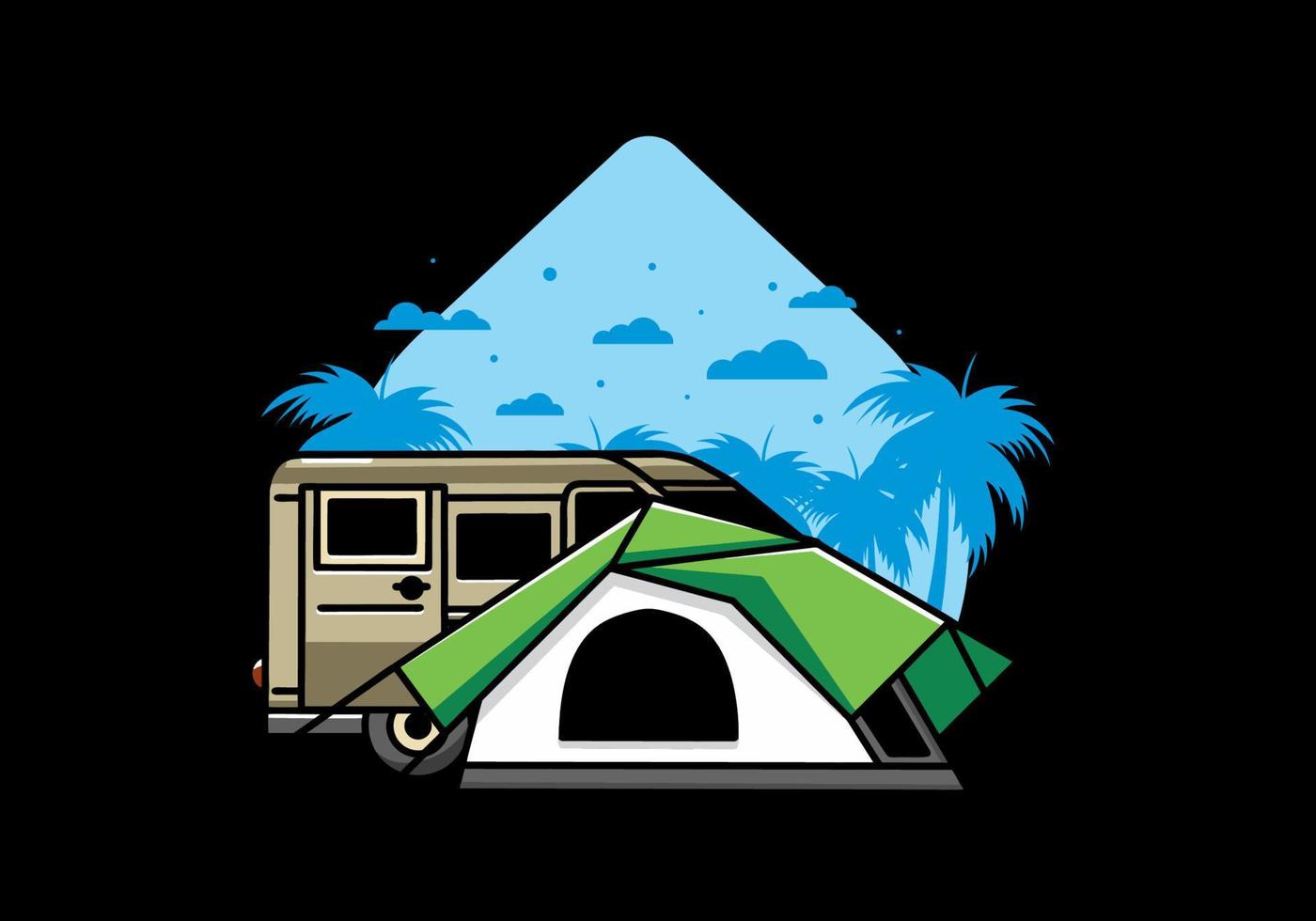 Van car and camping tent illustration design vector