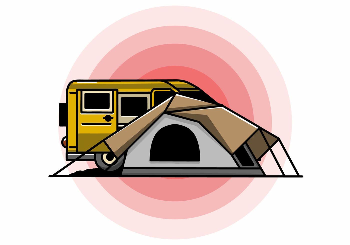 Van car and camping tent illustration design vector