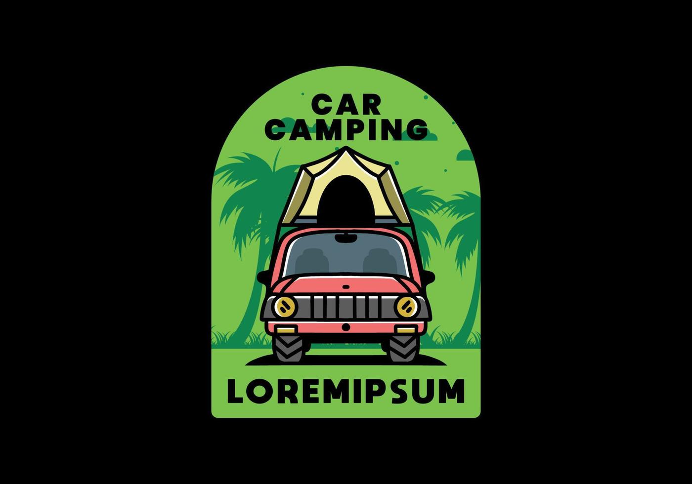 Camping on the roof of car illustration badge design vector