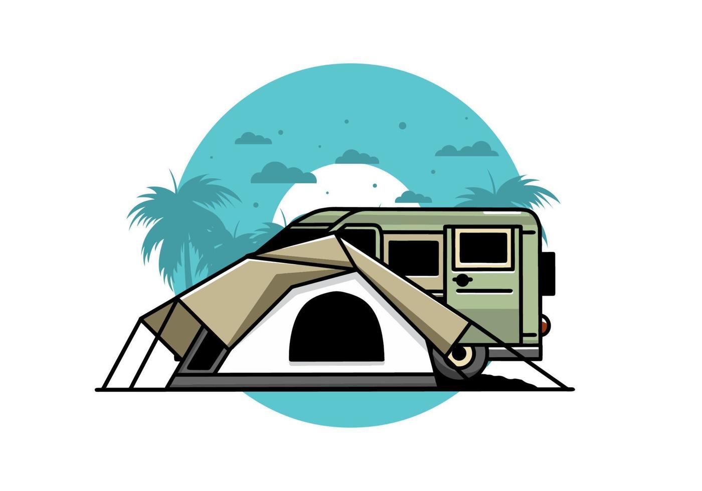 Van car and camping tent illustration design vector